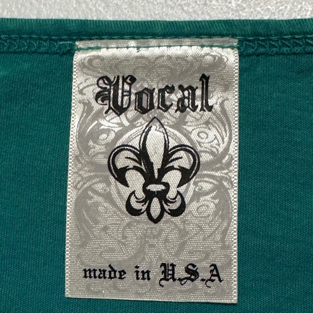 Vocal Teal Western‎ Top Long Sleeve Studded Skull Dueling Pistols Fringe Shirt L - Picture 3 of 6